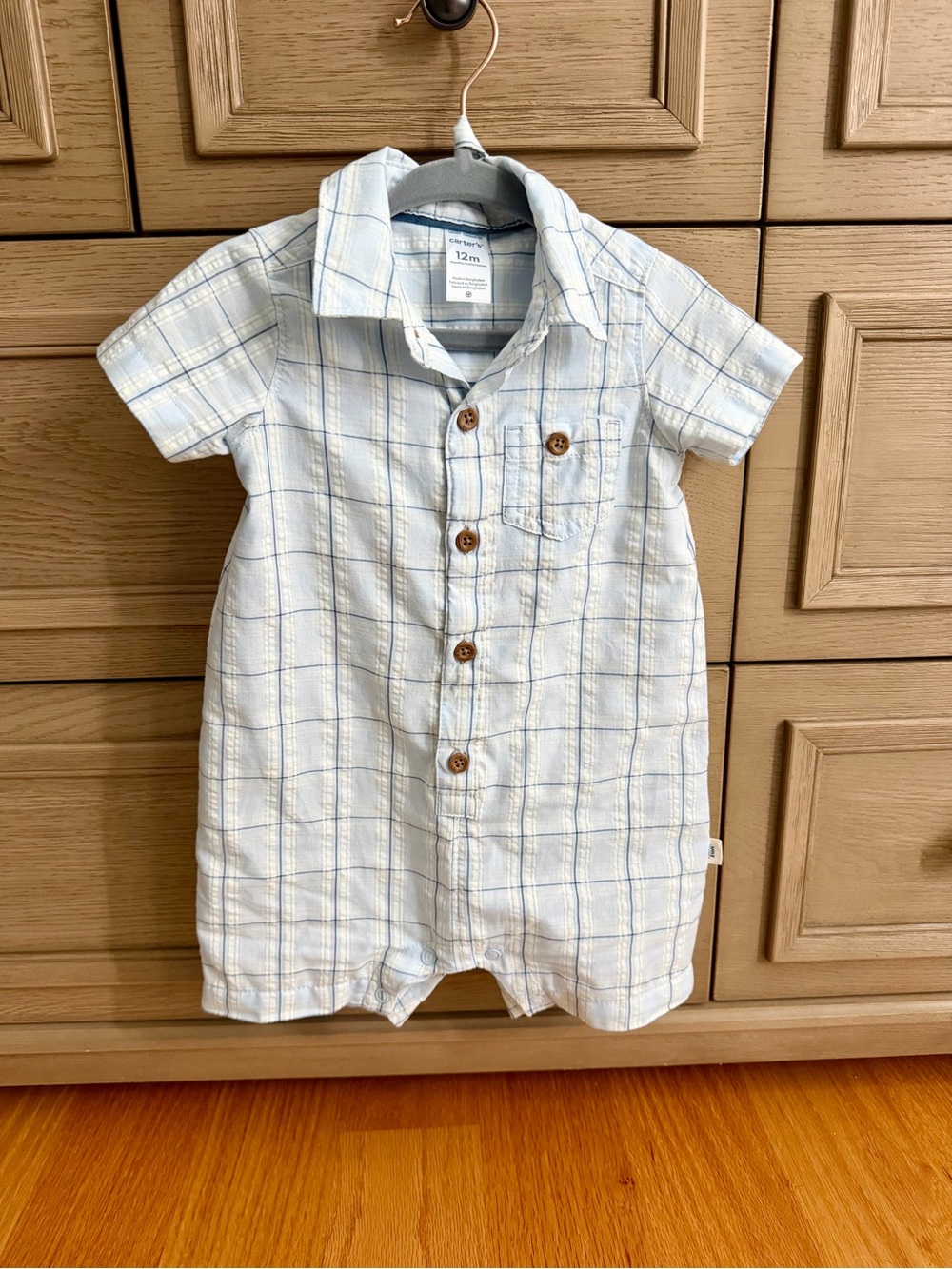 Carter’s Baby Boy 2-Piece Plaid Romper & Hat Set - Blue